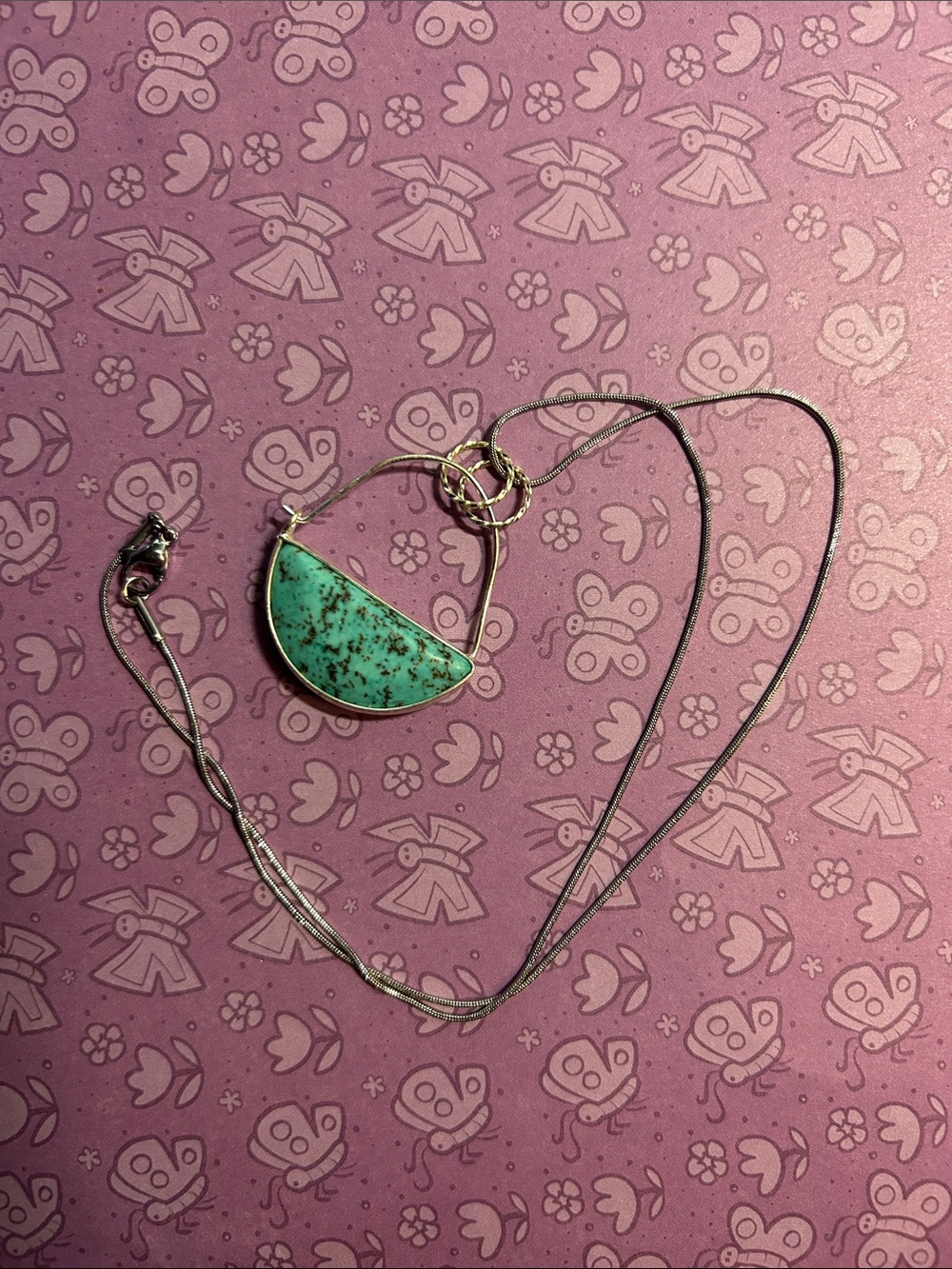 Turquoise Half-Moon Pendant Necklace - Silver Chain